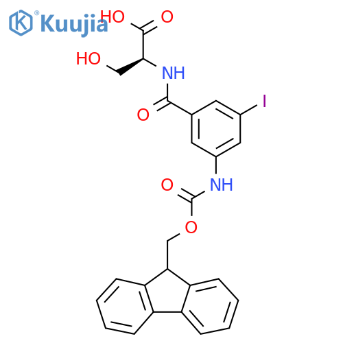 (2S)-2-{3-({(9H-fluoren-9-yl)methoxycarbonyl}amino)-5-iodophenylformamido}-3-hydroxypropanoic acid structure