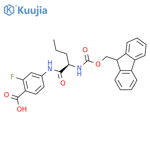 4-(2R)-2-({(9H-fluoren-9-yl)methoxycarbonyl}amino)pentanamido-2-fluorobenzoic acid structure