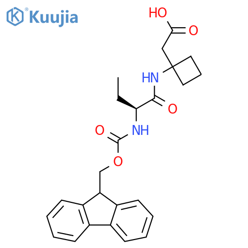 2-{1-(2S)-2-({(9H-fluoren-9-yl)methoxycarbonyl}amino)butanamidocyclobutyl}acetic acid structure
