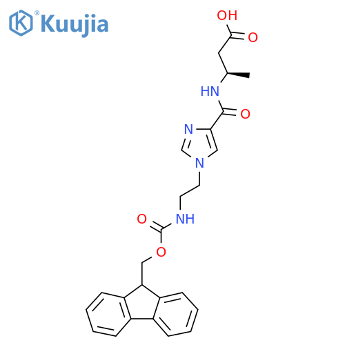 (3R)-3-({1-2-({(9H-fluoren-9-yl)methoxycarbonyl}amino)ethyl-1H-imidazol-4-yl}formamido)butanoic acid structure