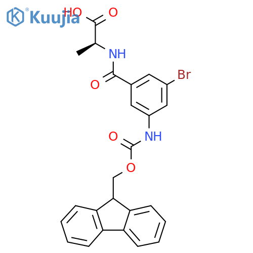 (2S)-2-{3-bromo-5-({(9H-fluoren-9-yl)methoxycarbonyl}amino)phenylformamido}propanoic acid structure