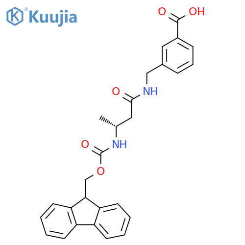 3-{(3R)-3-({(9H-fluoren-9-yl)methoxycarbonyl}amino)butanamidomethyl}benzoic acid structure