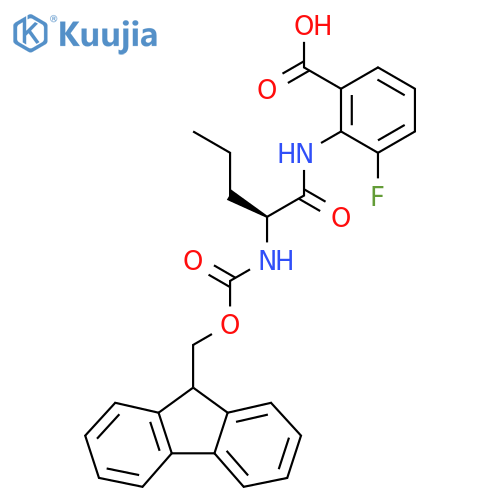 2-(2S)-2-({(9H-fluoren-9-yl)methoxycarbonyl}amino)pentanamido-3-fluorobenzoic acid structure
