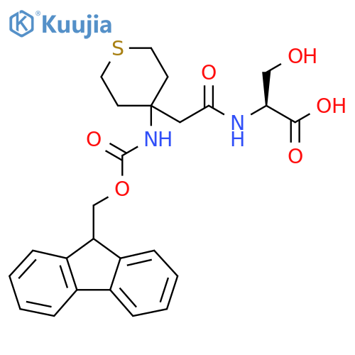 (2S)-2-{2-4-({(9H-fluoren-9-yl)methoxycarbonyl}amino)thian-4-ylacetamido}-3-hydroxypropanoic acid structure