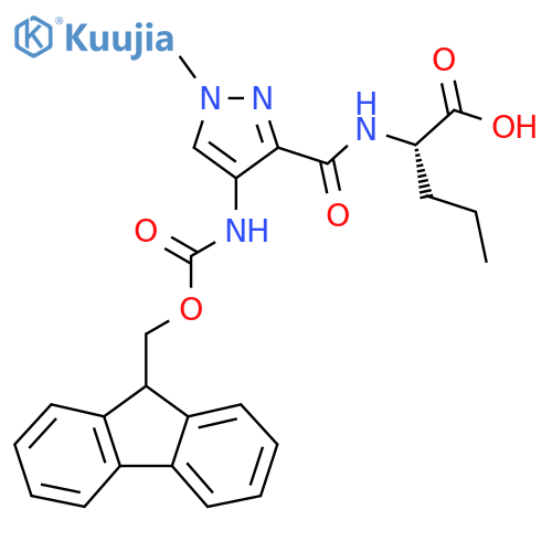 (2S)-2-{4-({(9H-fluoren-9-yl)methoxycarbonyl}amino)-1-methyl-1H-pyrazol-3-ylformamido}pentanoic acid structure