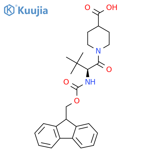 1-(2S)-2-({(9H-fluoren-9-yl)methoxycarbonyl}amino)-3,3-dimethylbutanoylpiperidine-4-carboxylic acid structure