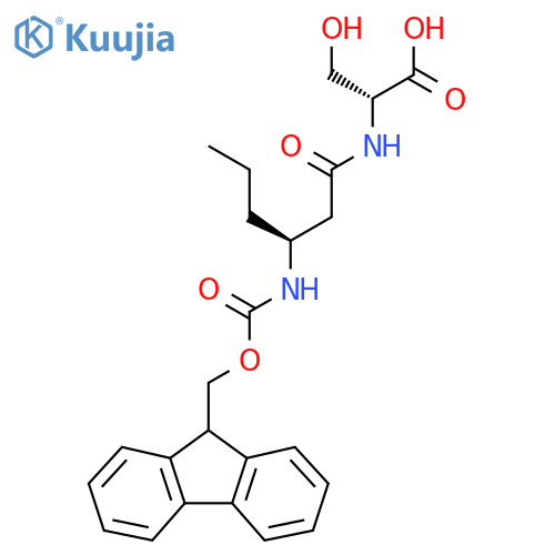 (2R)-2-(3S)-3-({(9H-fluoren-9-yl)methoxycarbonyl}amino)hexanamido-3-hydroxypropanoic acid structure