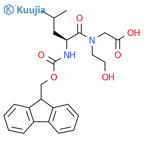 2-(2S)-2-({(9H-fluoren-9-yl)methoxycarbonyl}amino)-N-(2-hydroxyethyl)-4-methylpentanamidoacetic acid structure