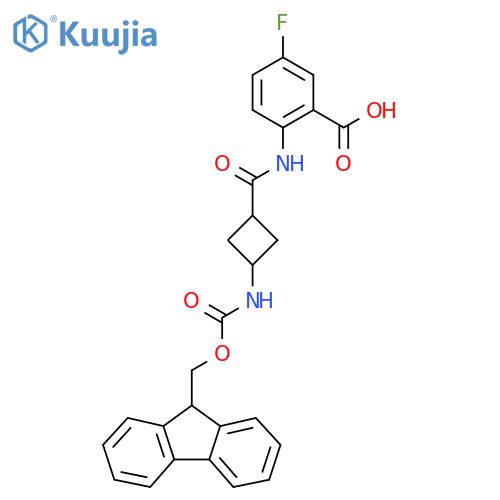 5-fluoro-2-(1r,3r)-3-({(9H-fluoren-9-yl)methoxycarbonyl}amino)cyclobutaneamidobenzoic acid structure