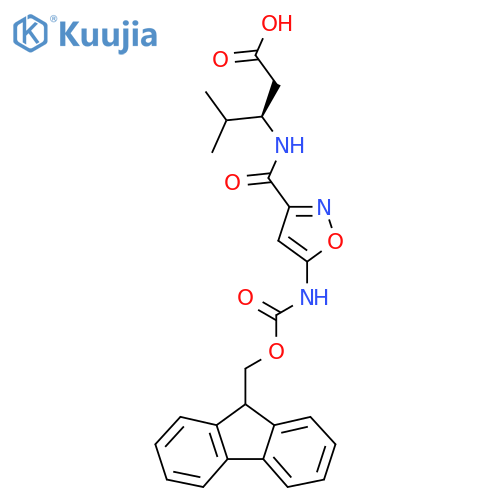 (3R)-3-{5-({(9H-fluoren-9-yl)methoxycarbonyl}amino)-1,2-oxazol-3-ylformamido}-4-methylpentanoic acid structure