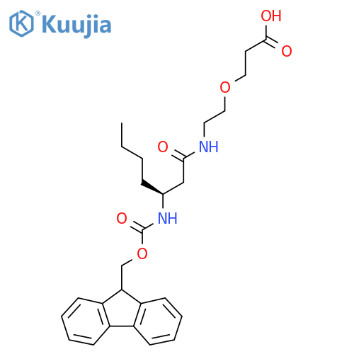 3-{2-(3S)-3-({(9H-fluoren-9-yl)methoxycarbonyl}amino)heptanamidoethoxy}propanoic acid structure
