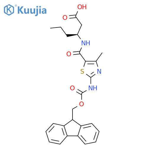 (3S)-3-{2-({(9H-fluoren-9-yl)methoxycarbonyl}amino)-4-methyl-1,3-thiazol-5-ylformamido}hexanoic acid structure