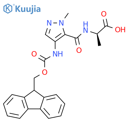 (2R)-2-{4-({(9H-fluoren-9-yl)methoxycarbonyl}amino)-1-methyl-1H-pyrazol-5-ylformamido}propanoic acid structure