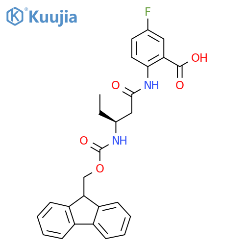 2-(3S)-3-({(9H-fluoren-9-yl)methoxycarbonyl}amino)pentanamido-5-fluorobenzoic acid structure