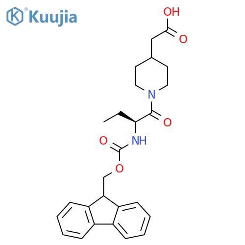 2-{1-(2S)-2-({(9H-fluoren-9-yl)methoxycarbonyl}amino)butanoylpiperidin-4-yl}acetic acid structure