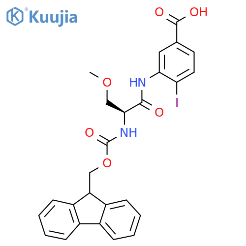 3-(2S)-2-({(9H-fluoren-9-yl)methoxycarbonyl}amino)-3-methoxypropanamido-4-iodobenzoic acid structure