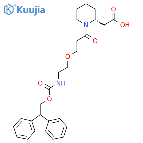 2-(2R)-1-{3-2-({(9H-fluoren-9-yl)methoxycarbonyl}amino)ethoxypropanoyl}piperidin-2-ylacetic acid structure