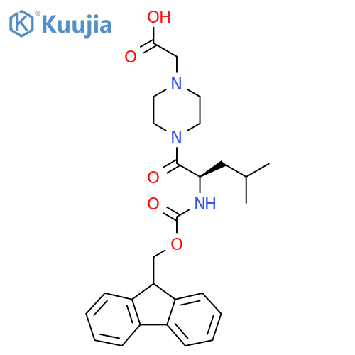 2-{4-(2R)-2-({(9H-fluoren-9-yl)methoxycarbonyl}amino)-4-methylpentanoylpiperazin-1-yl}acetic acid structure