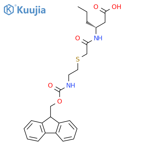 (3R)-3-(2-{2-({(9H-fluoren-9-yl)methoxycarbonyl}amino)ethylsulfanyl}acetamido)hexanoic acid structure