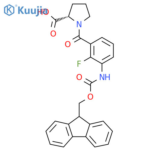 (2S)-1-3-({(9H-fluoren-9-yl)methoxycarbonyl}amino)-2-fluorobenzoylpyrrolidine-2-carboxylic acid structure