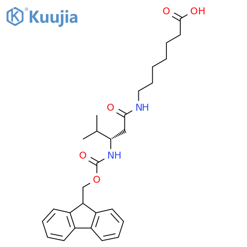 7-(3S)-3-({(9H-fluoren-9-yl)methoxycarbonyl}amino)-4-methylpentanamidoheptanoic acid structure