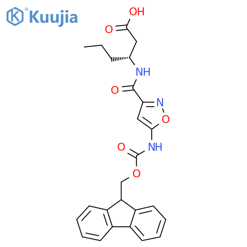 (3R)-3-{5-({(9H-fluoren-9-yl)methoxycarbonyl}amino)-1,2-oxazol-3-ylformamido}hexanoic acid structure