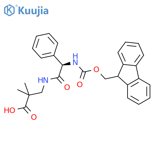3-(2R)-2-({(9H-fluoren-9-yl)methoxycarbonyl}amino)-2-phenylacetamido-2,2-dimethylpropanoic acid structure
