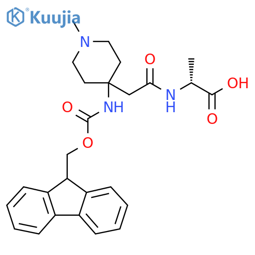 (2R)-2-{2-4-({(9H-fluoren-9-yl)methoxycarbonyl}amino)-1-methylpiperidin-4-ylacetamido}propanoic acid structure