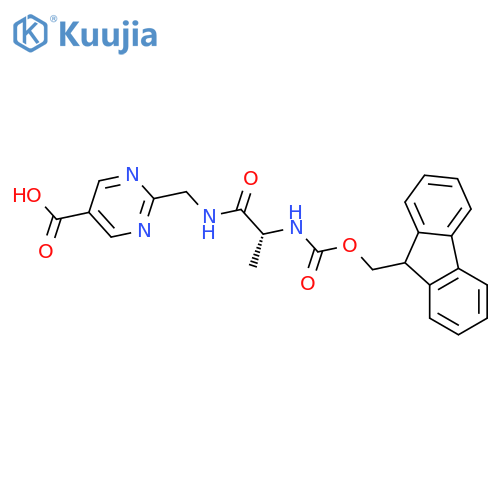 2-{(2R)-2-({(9H-fluoren-9-yl)methoxycarbonyl}amino)propanamidomethyl}pyrimidine-5-carboxylic acid structure