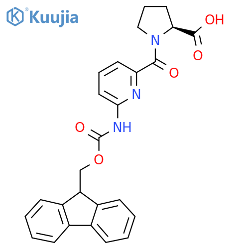 (2S)-1-6-({(9H-fluoren-9-yl)methoxycarbonyl}amino)pyridine-2-carbonylpyrrolidine-2-carboxylic acid structure