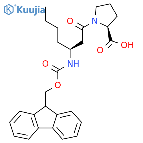 (2S)-1-(3S)-3-({(9H-fluoren-9-yl)methoxycarbonyl}amino)heptanoylpyrrolidine-2-carboxylic acid structure