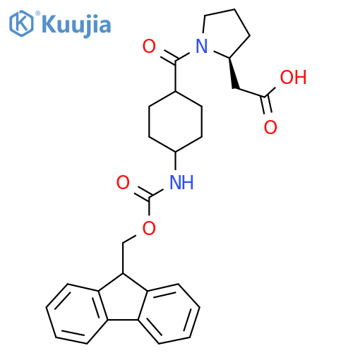 2-(2S)-1-4-({(9H-fluoren-9-yl)methoxycarbonyl}amino)cyclohexanecarbonylpyrrolidin-2-ylacetic acid structure