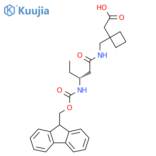 2-(1-{(3R)-3-({(9H-fluoren-9-yl)methoxycarbonyl}amino)pentanamidomethyl}cyclobutyl)acetic acid structure