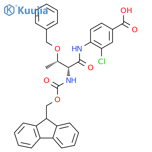 4-(2R,3S)-3-(benzyloxy)-2-({(9H-fluoren-9-yl)methoxycarbonyl}amino)butanamido-3-chlorobenzoic acid structure