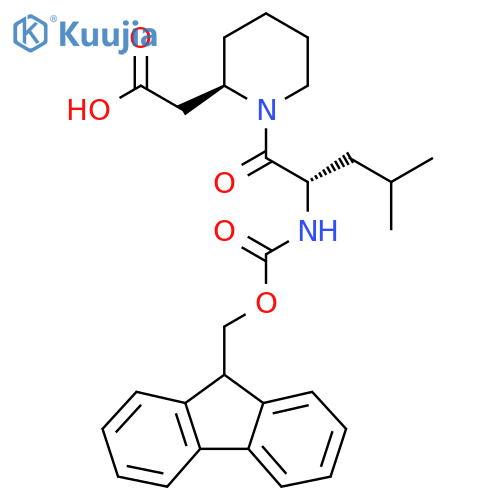 2-(2R)-1-(2S)-2-({(9H-fluoren-9-yl)methoxycarbonyl}amino)-4-methylpentanoylpiperidin-2-ylacetic acid structure