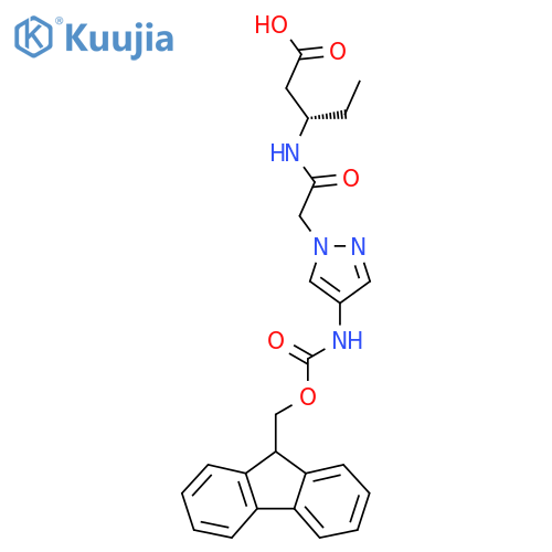 (3S)-3-{2-4-({(9H-fluoren-9-yl)methoxycarbonyl}amino)-1H-pyrazol-1-ylacetamido}pentanoic acid structure