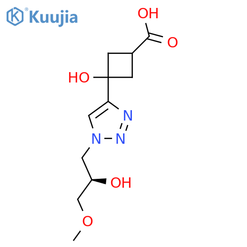 3-hydroxy-3-{1-(2R)-2-hydroxy-3-methoxypropyl-1H-1,2,3-triazol-4-yl}cyclobutane-1-carboxylic acid structure