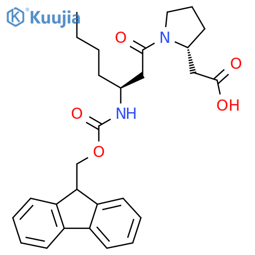2-[(2R)-1-[(3S)-3-({[(9H-fluoren-9-yl)methoxy]carbonyl}amino)heptanoyl]pyrrolidin-2-yl]acetic acid structure