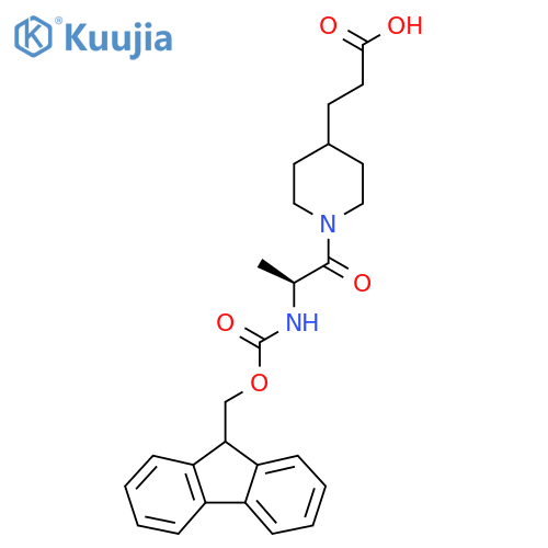 3-{1-(2S)-2-({(9H-fluoren-9-yl)methoxycarbonyl}amino)propanoylpiperidin-4-yl}propanoic acid structure