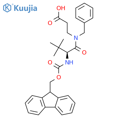 3-(2S)-N-benzyl-2-({(9H-fluoren-9-yl)methoxycarbonyl}amino)-3,3-dimethylbutanamidopropanoic acid structure