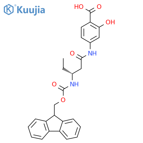 4-(3R)-3-({(9H-fluoren-9-yl)methoxycarbonyl}amino)pentanamido-2-hydroxybenzoic acid structure