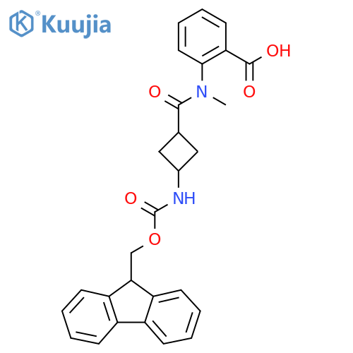 2-N-methyl(1r,3r)-3-({(9H-fluoren-9-yl)methoxycarbonyl}amino)cyclobutaneamidobenzoic acid structure