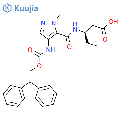 (3R)-3-{4-({(9H-fluoren-9-yl)methoxycarbonyl}amino)-1-methyl-1H-pyrazol-5-ylformamido}pentanoic acid structure