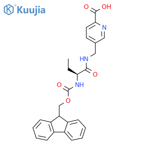 5-{(2S)-2-({(9H-fluoren-9-yl)methoxycarbonyl}amino)butanamidomethyl}pyridine-2-carboxylic acid structure