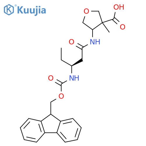 4-(3S)-3-({(9H-fluoren-9-yl)methoxycarbonyl}amino)pentanamido-3-methyloxolane-3-carboxylic acid structure