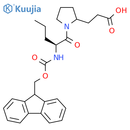 3-{1-(2S)-2-({(9H-fluoren-9-yl)methoxycarbonyl}amino)pentanoylpyrrolidin-2-yl}propanoic acid structure