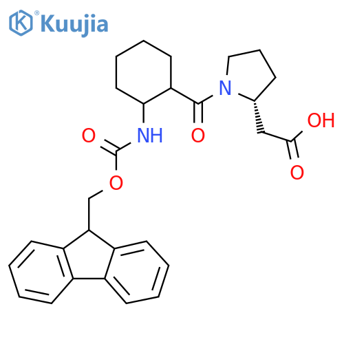 2-(2R)-1-2-({(9H-fluoren-9-yl)methoxycarbonyl}amino)cyclohexanecarbonylpyrrolidin-2-ylacetic acid structure