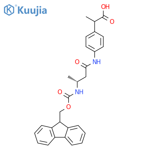 2-{4-(3R)-3-({(9H-fluoren-9-yl)methoxycarbonyl}amino)butanamidophenyl}propanoic acid structure