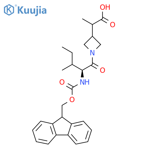 2-{1-(2S)-2-({(9H-fluoren-9-yl)methoxycarbonyl}amino)-3-methylpentanoylazetidin-3-yl}propanoic acid structure