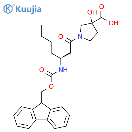 1-(3R)-3-({(9H-fluoren-9-yl)methoxycarbonyl}amino)heptanoyl-3-hydroxypyrrolidine-3-carboxylic acid structure